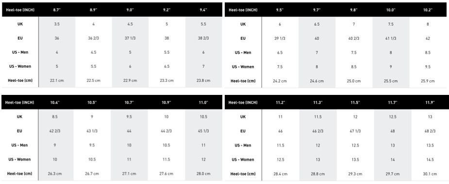 adidas golf size guide